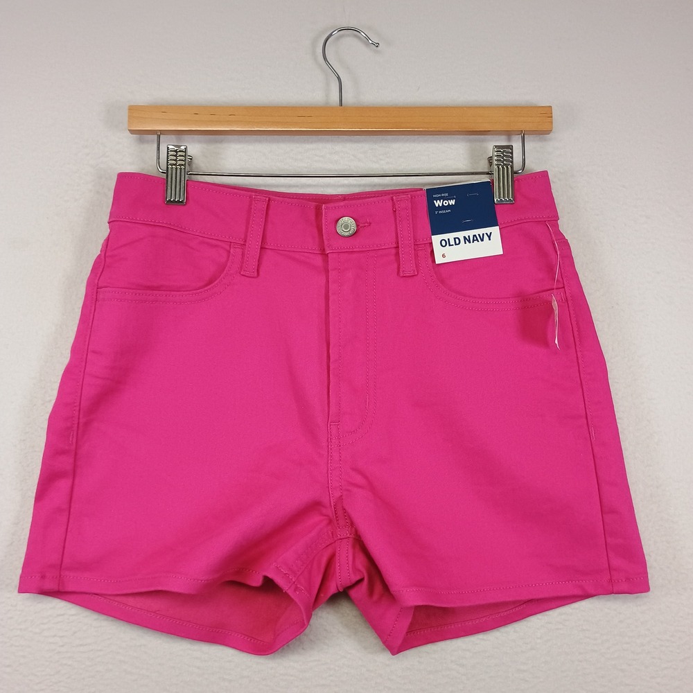 Barbiecore Old Navy Women 6 Pink Wow High Rise 3" Inseam Stretch Denim Shorts